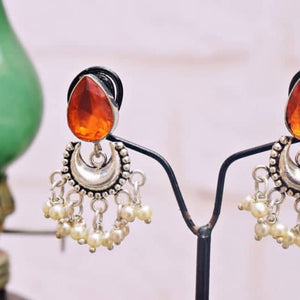 Orange Stone Oxidised Silver Bali - SSEthnics