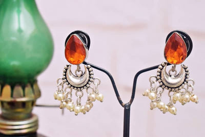 Orange Stone Oxidised Silver Bali - SSEthnics