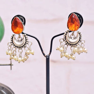 Orange Stone Oxidised Silver Bali - SSEthnics