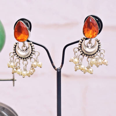 Orange Stone Oxidised Silver Bali - SSEthnics