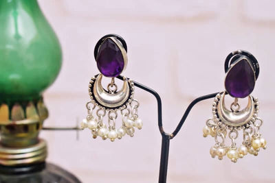 Purple Stone Oxidised Silver Bali - SSEthnics