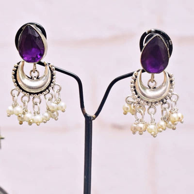Purple Stone Oxidised Silver Bali - SSEthnics