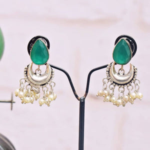 Sea Green Stone Oxidised Silver Bali - SSEthnics