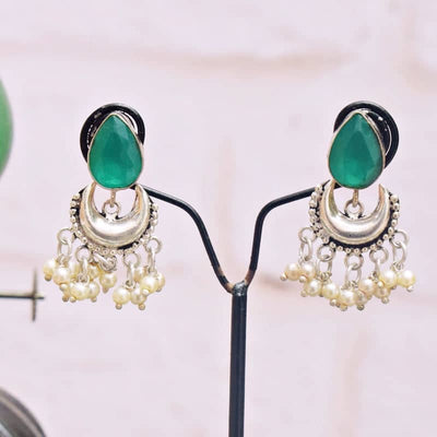 Sea Green Stone Oxidised Silver Bali - SSEthnics