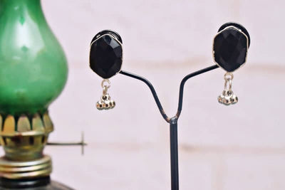 Black Stone Oxidised Silver Earring - SSEthnics
