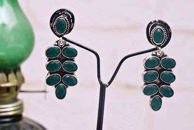 Green Stone Oxidised Silver Earring - SSEthnics