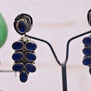 Navy Stone Oxidised Silver Earring - SSEthnics