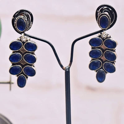 Navy Stone Oxidised Silver Earring - SSEthnics