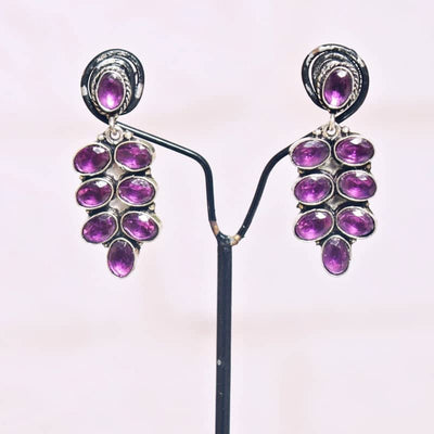 Pink Stone Oxidised Silver Earring - SSEthnics