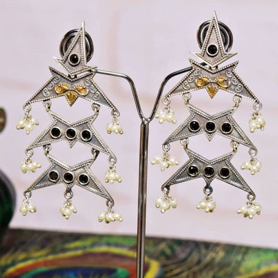 Black Stone Oxidised Silver Earring - SSEthnics