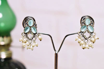 Powder Blue StoneOxidised Silver Earring - SSEthnics