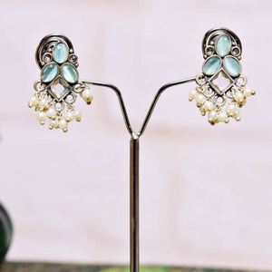 Powder Blue StoneOxidised Silver Earring - SSEthnics
