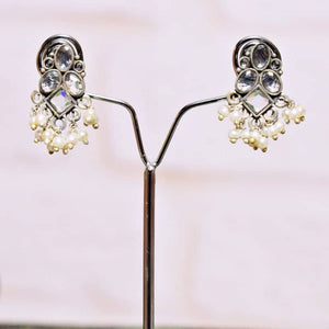 White Stone Oxidised Silver Earring - SSEthnics