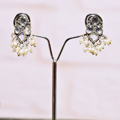 White Stone Oxidised Silver Earring - SSEthnics