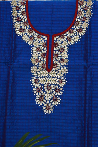 Dark Blue Gota Patti Hand Embroidered Kurti Fabric - SSEthnics