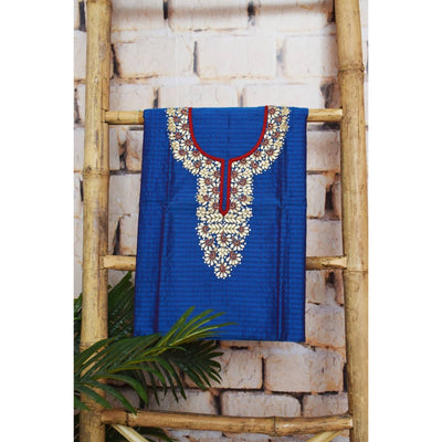 Dark Blue Gota Patti Hand Embroidered Kurti Fabric - SSEthnics