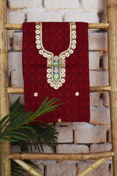 Red Gota Patti Handicraft Kurti Fabric - SSEthnics