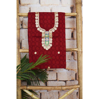 Red Gota Patti Handicraft Kurti Fabric - SSEthnics