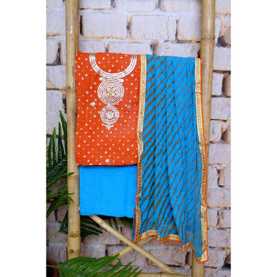 Orange Gota Patti Cotton Unstitched Suit - SSEthnics