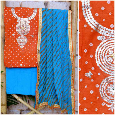 Orange Gota Patti Cotton Unstitched Suit - SSEthnics