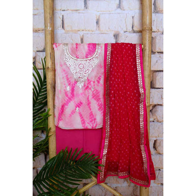 Pink Gota Patti Kota Doriya Unstitched Suit - SSEthnics