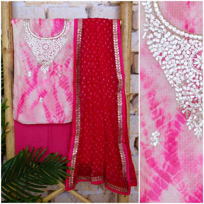 Pink Gota Patti Kota Doriya Unstitched Suit - SSEthnics