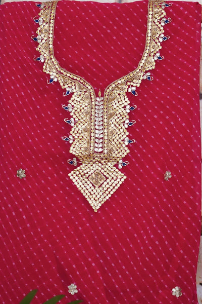 Dark Pink Gota Patti Handicraft Kurti Fabric - SSEthnics
