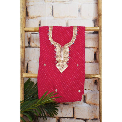 Dark Pink Gota Patti Handicraft Kurti Fabric - SSEthnics