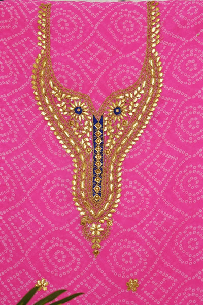 Light Pink Gota Patti Handicraft Kurti Fabric - SSEthnics