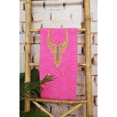 Light Pink Gota Patti Handicraft Kurti Fabric - SSEthnics