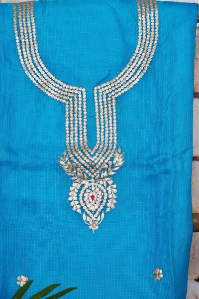 Blue Gota Patti Handicraft Kurti Fabric - SSEthnics