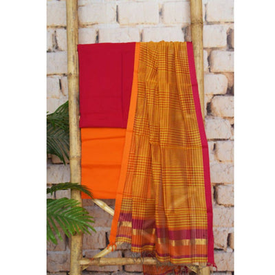 Pink Pure Maheshwari Silk Unstitched Suit - SSEthnics