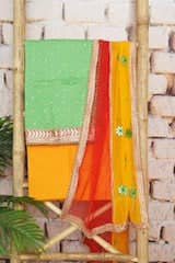 Green Bandhani Cotton Unstitched Suit - SSEthnics