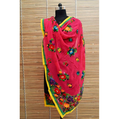 Pink Georgette Phulkari Hand Embroidered Dupatta - SSEthnics