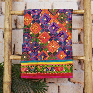 Multicolour Cotton Phulkari Unstitched Suit - SSEthnics