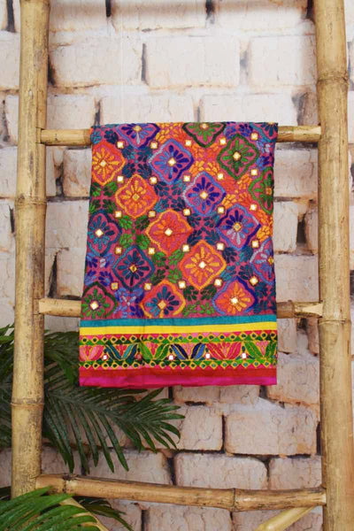 Multicolour Cotton Phulkari Unstitched Suit - SSEthnics