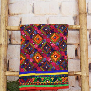 Multicolour Cotton Phulkari Unstitched Suit - SSEthnics