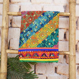 Multicolour Cotton Phulkari Unstitched Suit - SSEthnics