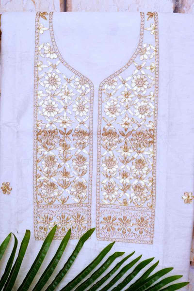 White Chanderi Silk Gota Patti Kurti - SSEthnics