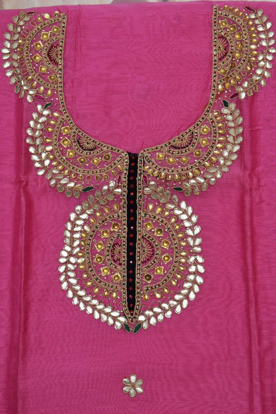 Pink Gota Patti Hand Embroidered Kurti Fabric - SSEthnics