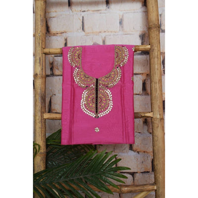 Pink Gota Patti Hand Embroidered Kurti Fabric - SSEthnics