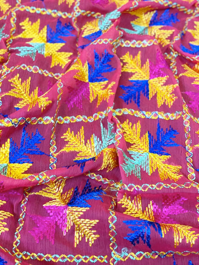 Coral Georgette Phulkari Hand Embroidered Dupatta