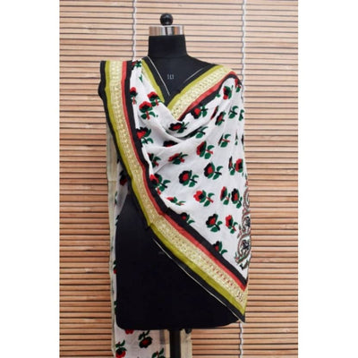 White Georgette Phulkari Hand Embroidered Stole - SSEthnics