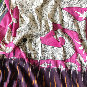 Maroon Handloom Ikat Dupatta with Pen Kalamkari