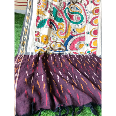 Maroon Handloom Ikat Dupatta with Pen Kalamkari