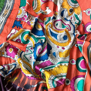 Maroon-Handloom Ikat Dupatta with Pen Kalamkari