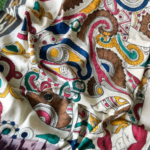 Maroon-Handloom Ikat Dupatta with Pen Kalamkari