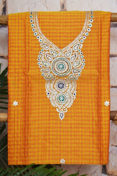 Yellow Cotton Silk Pittan Embroidered Kurti Fabric - SSEthnics