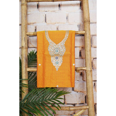 Yellow Cotton Silk Pittan Embroidered Kurti Fabric - SSEthnics