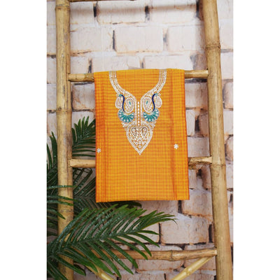 Yellow Cotton Silk Pittan Embroidered Kurti Fabric - SSEthnics